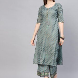 Grey Printed Cotton Kurta Set