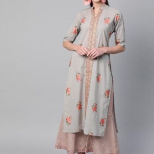 Grey Printed Cotton Kurta Set